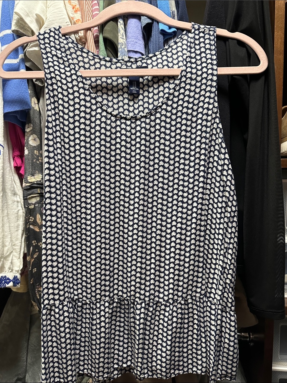 Girls Navy and White Heart Print Peplum Tank Dress